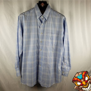 Tommy Bahama Blue White Plaid LS Cotton Dress Shirt Button Mens 16 32/33 EUC